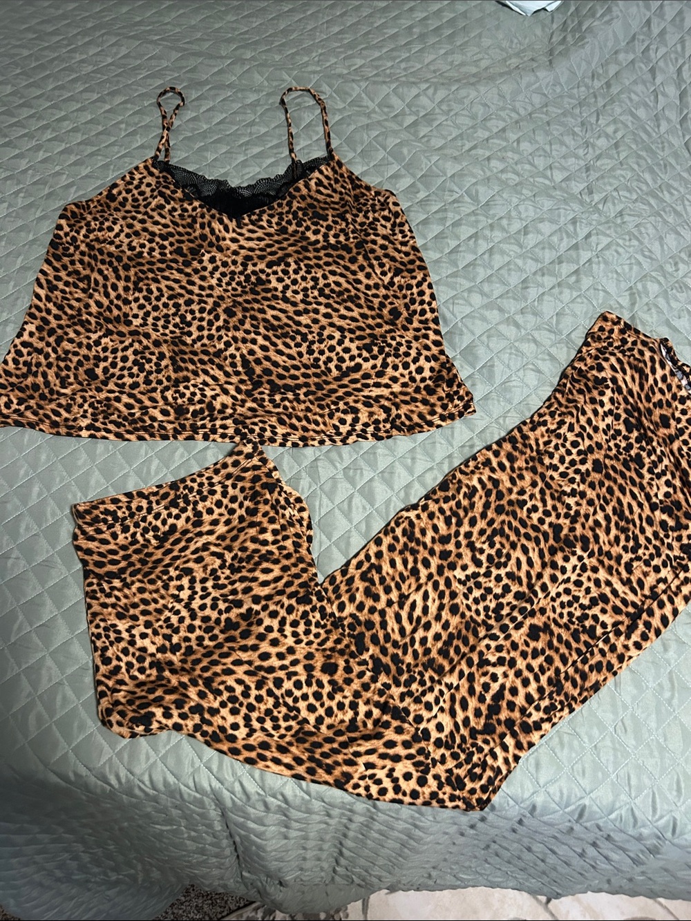 sofia by sofia vergara Leopard-Print Cami & Pajama Pants in Tan and Black